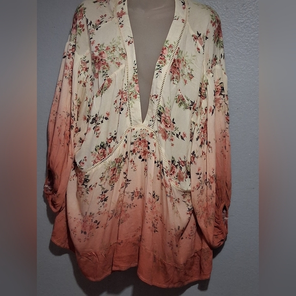 Cream and Pink Ruched Wrap Blouse - Picture 2 of 5